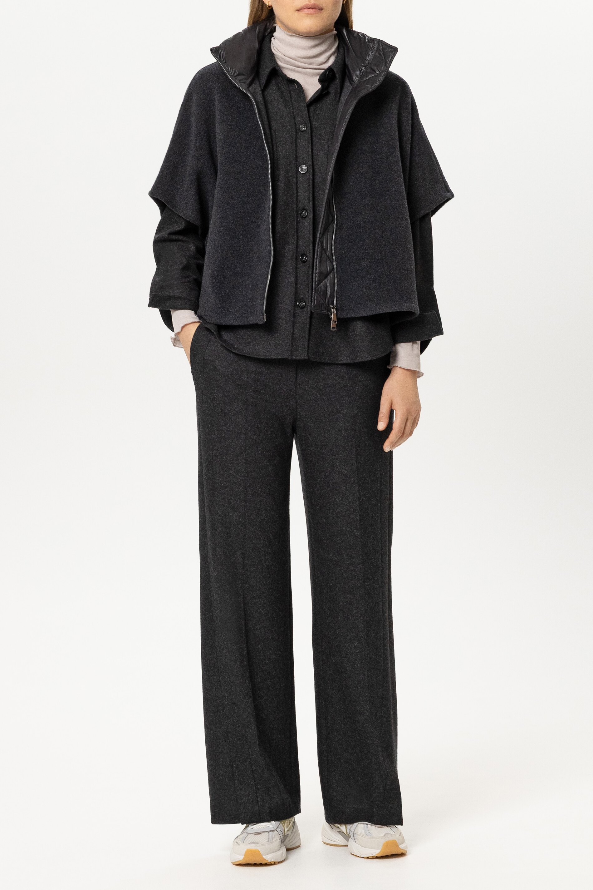 Luisa Cerano - Wide-Leg-Hose Anthrazit aus Wollflanell-Jersey