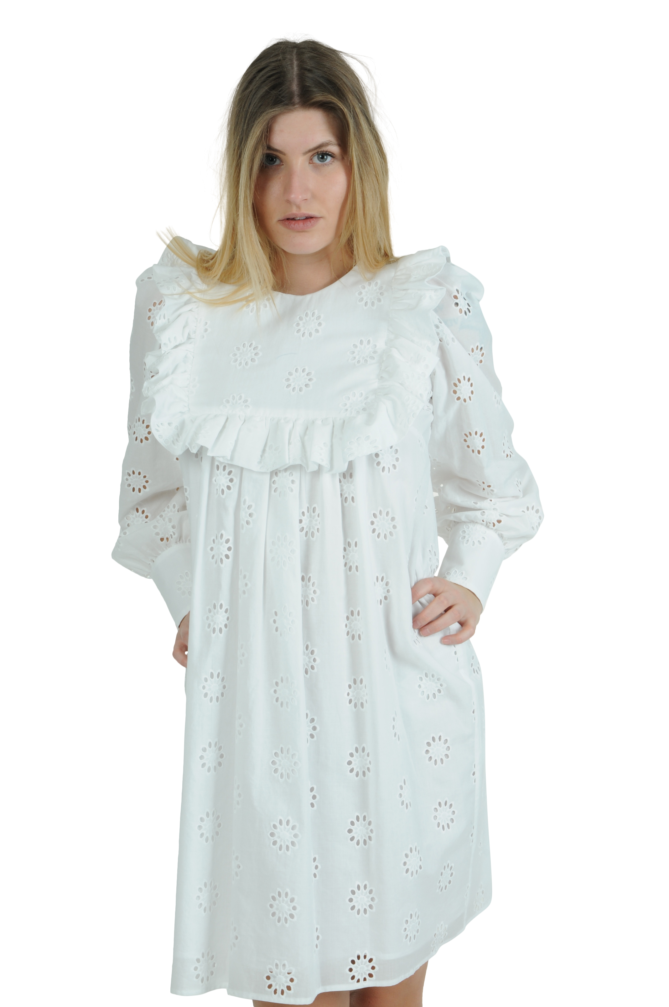 Eva Mann - Kurzes Kleid mit Lochstickerei