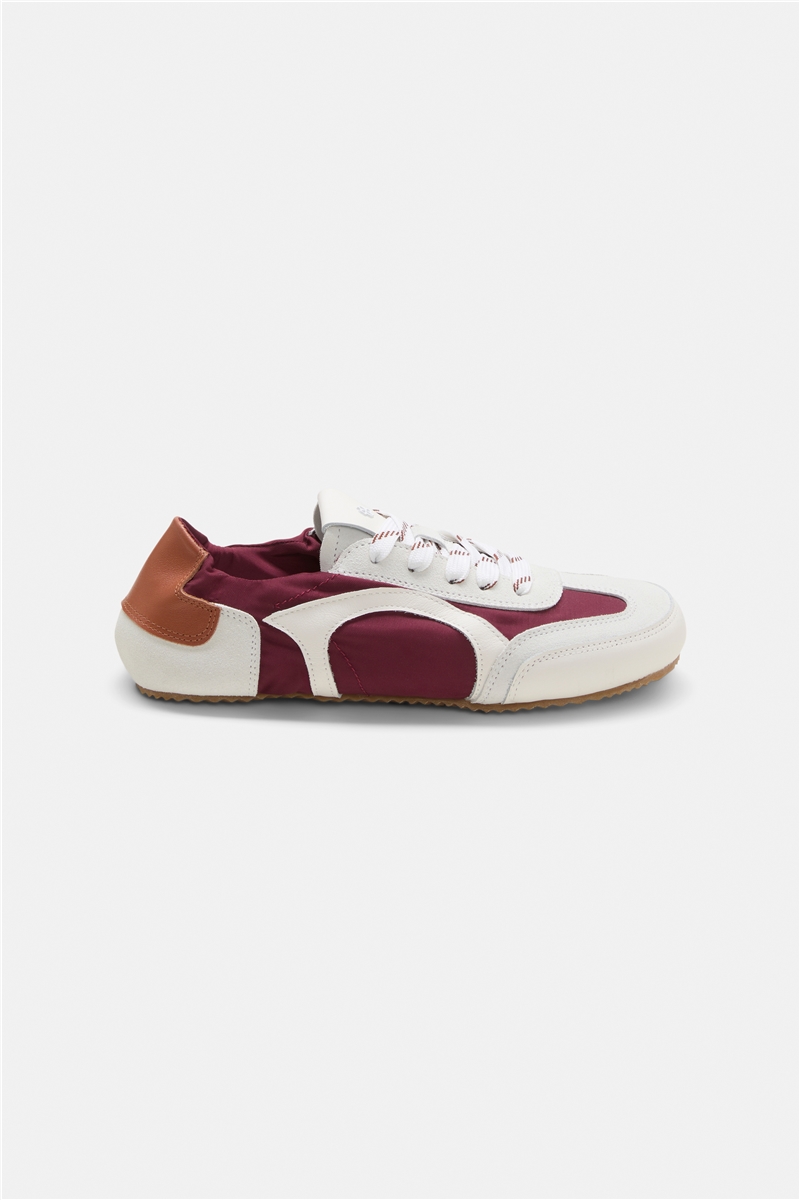 Dorothee Schumacher - SPORTY SOFTNESS Sneaker Bordeaux Mix | Leder-Nylon-Sneaker mit Wildleder & D-Rose Detail