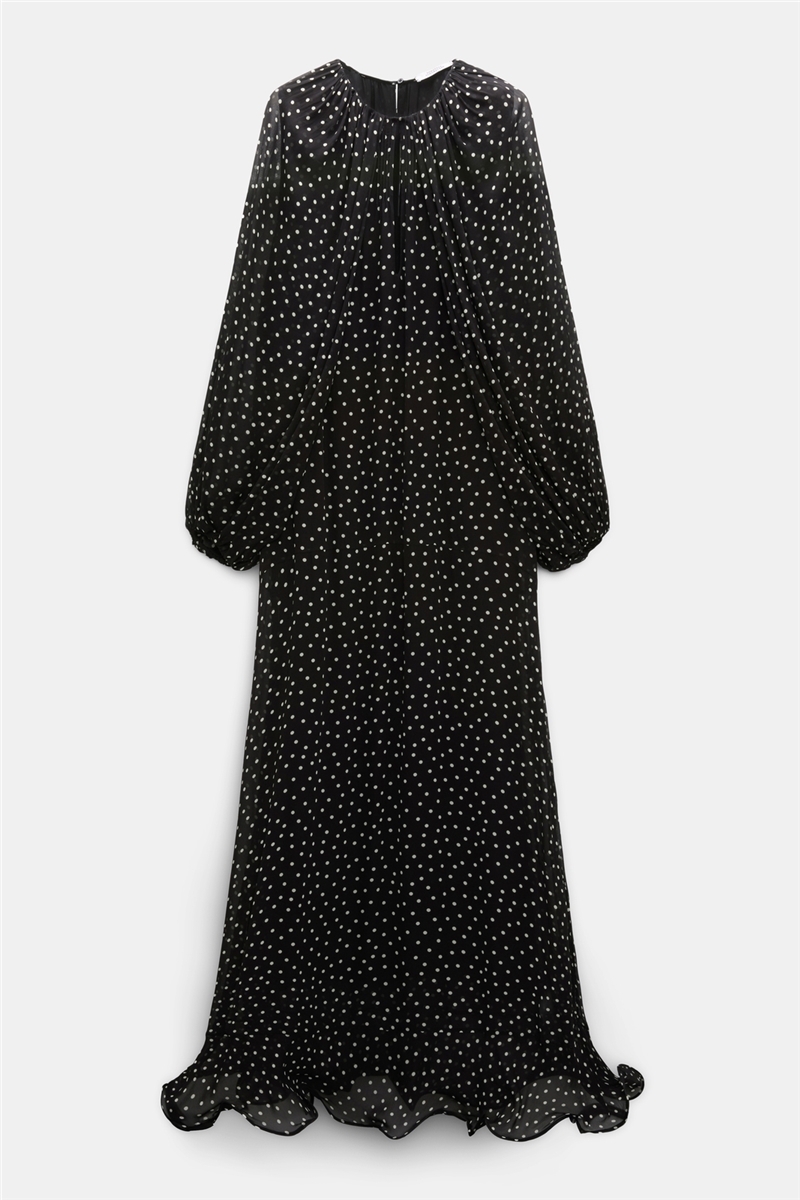 Dorothee Schumacher - Kleid White Dot on Black Maxikleid aus Viskose-Georgette mit Volumenärmeln