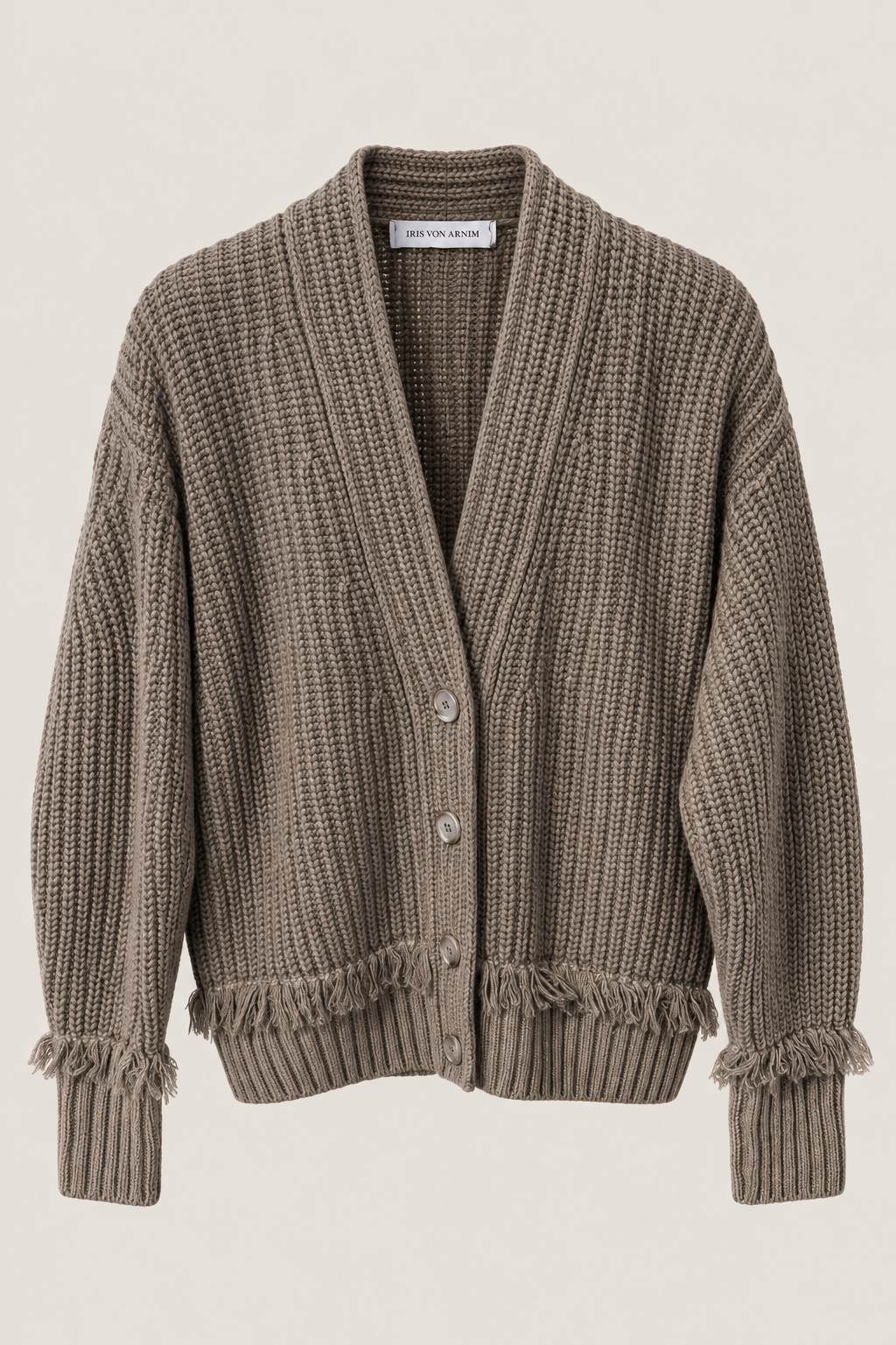 Iris von Arnim - Cashmere-Cardigan Taupe mit Fransendetails