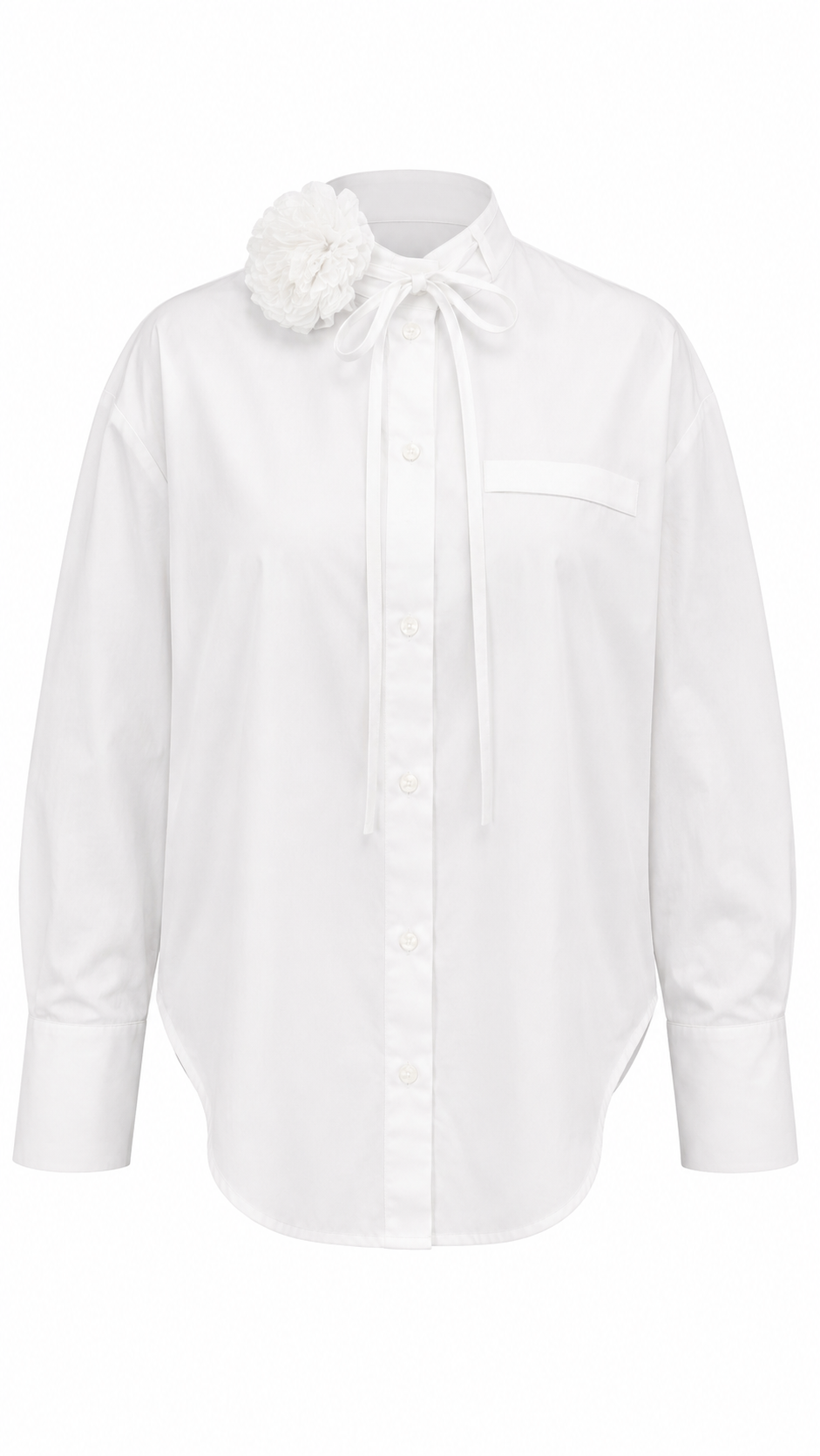 van Laack - Baumwollbluse Weiß Stehkragen mit Blume