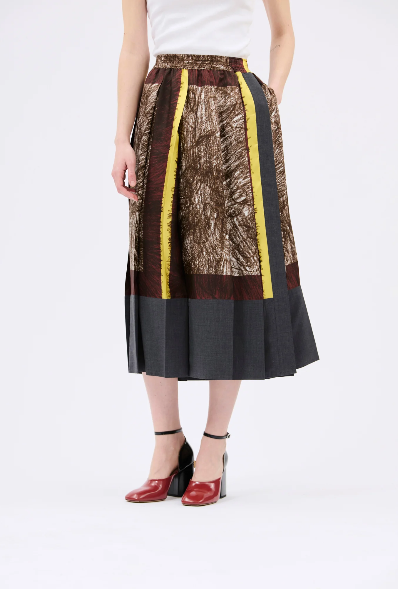 Odeeh - Maxi Faltenrock Myrrh aus Seide mit Printdesign & elastischem Bund