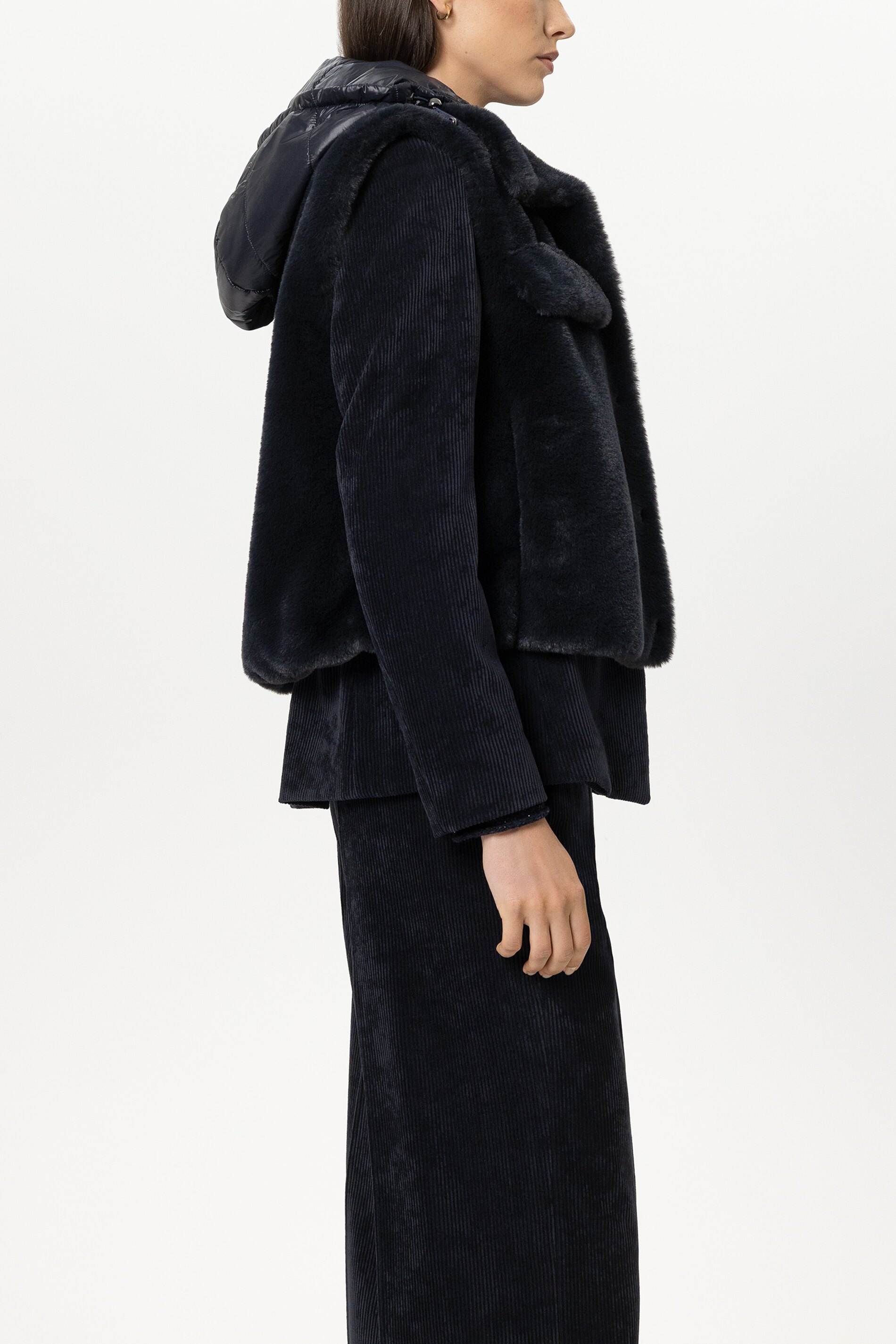 Luisa Cerano - Webpelz-Weste Winter Navy mit Kapuze