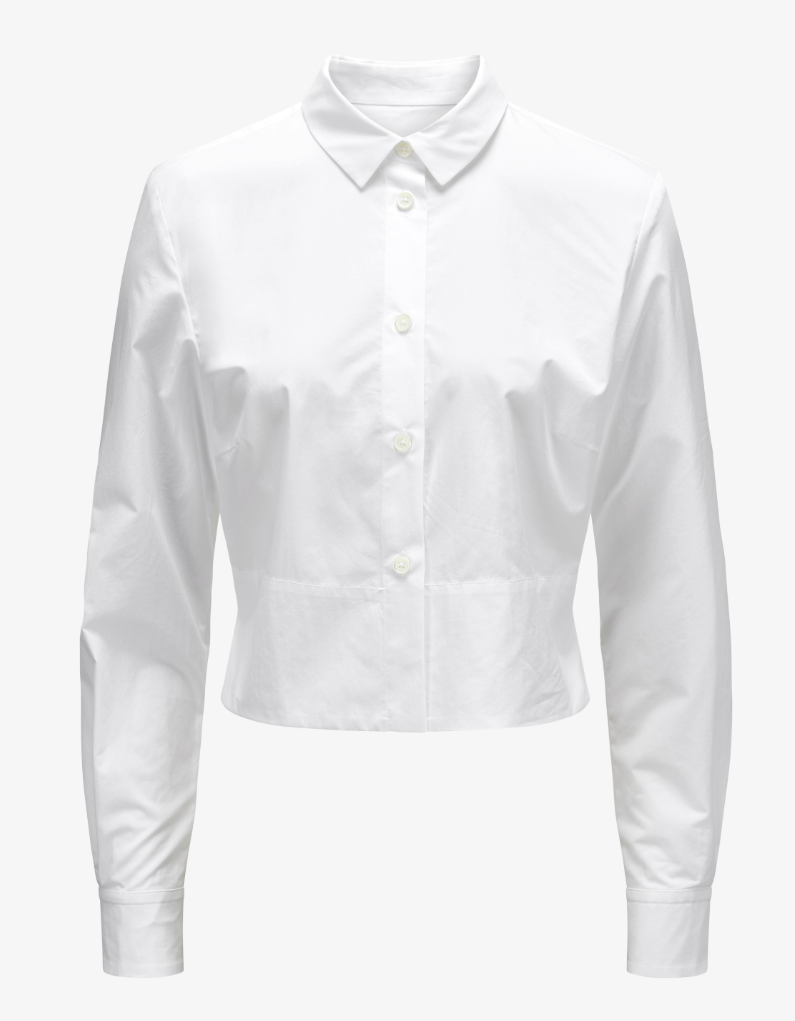 ODEEH - Weiße Baumwollbluse Cropped mit Hemdkragen