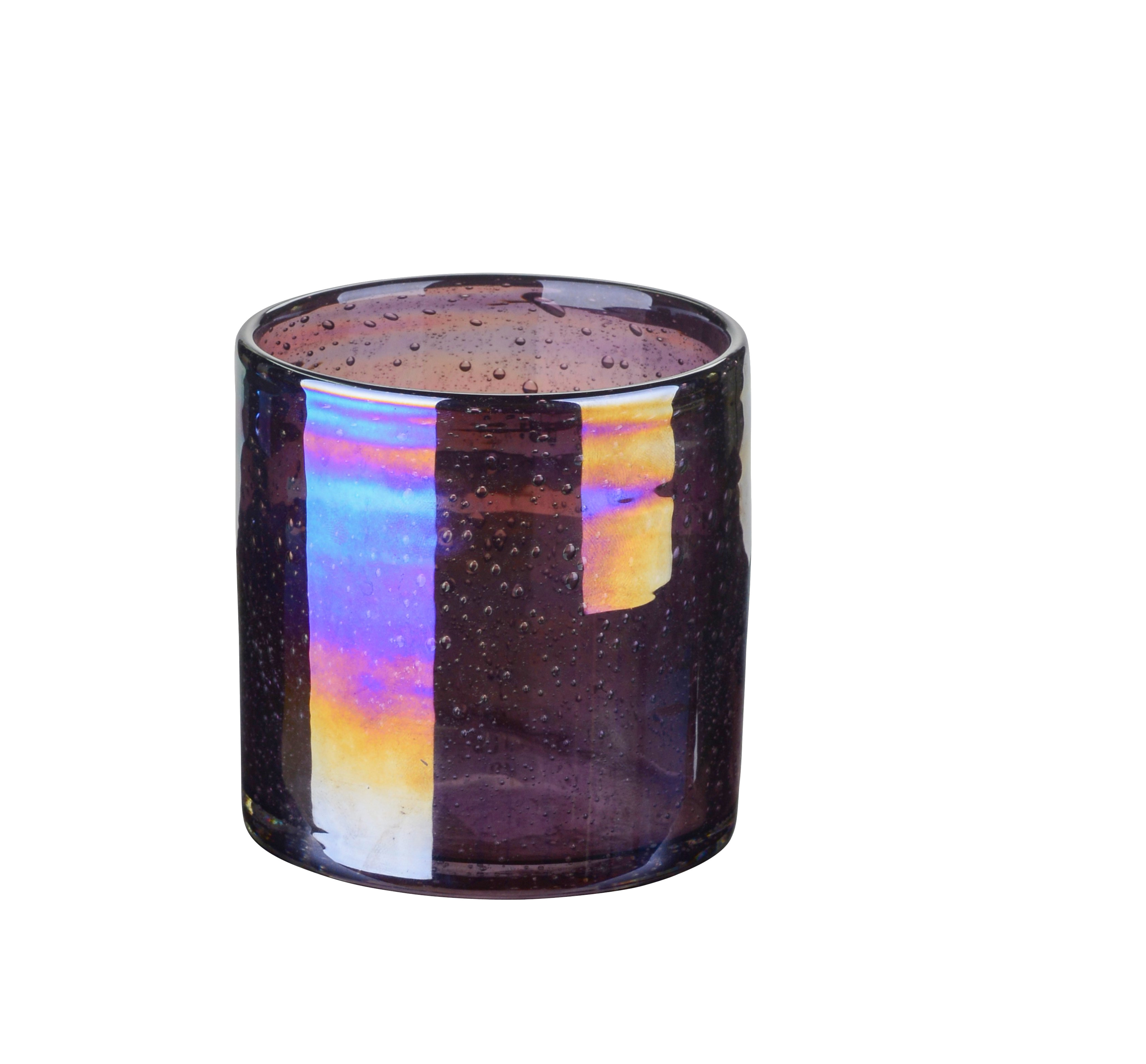 Linen Windlicht bubble lila klein