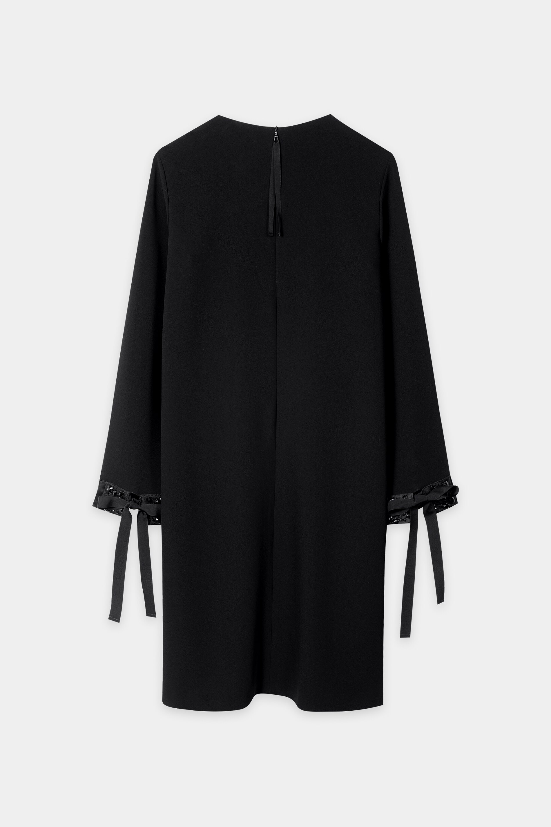 Luisa Cerano - Mini-Kleid Deep Black mit Bindebändern und Dekosteinen