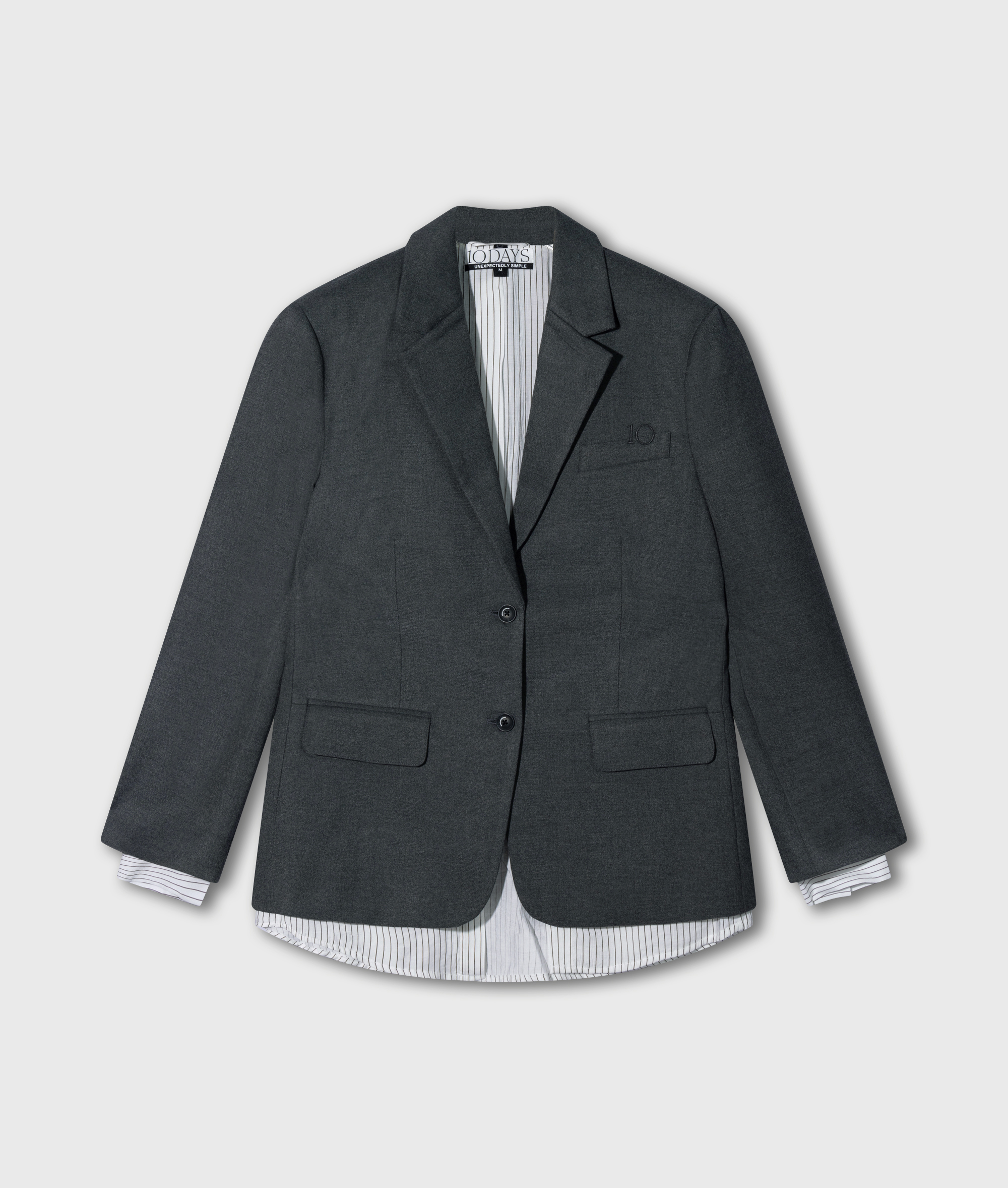 10DAYS - Blazer Anthrazit meliert mit gestreiften Blusendetails