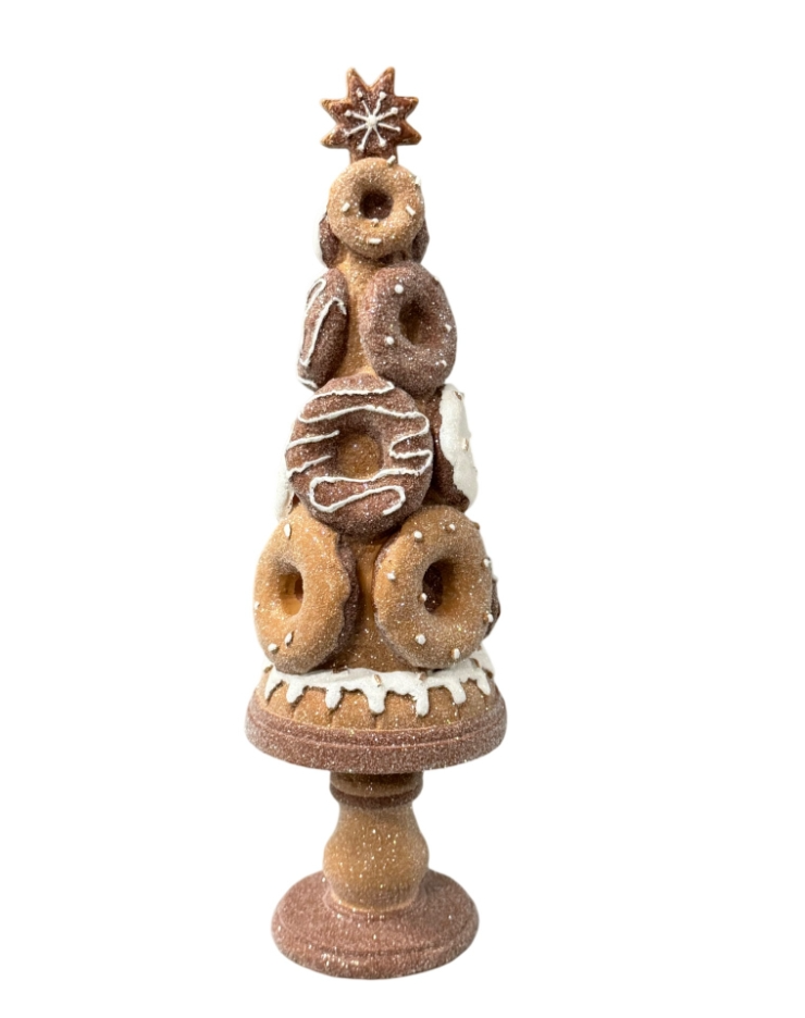 Deko-Pyramide Schoko Donut Braun-Weiß mit Glitzer, 32 cm