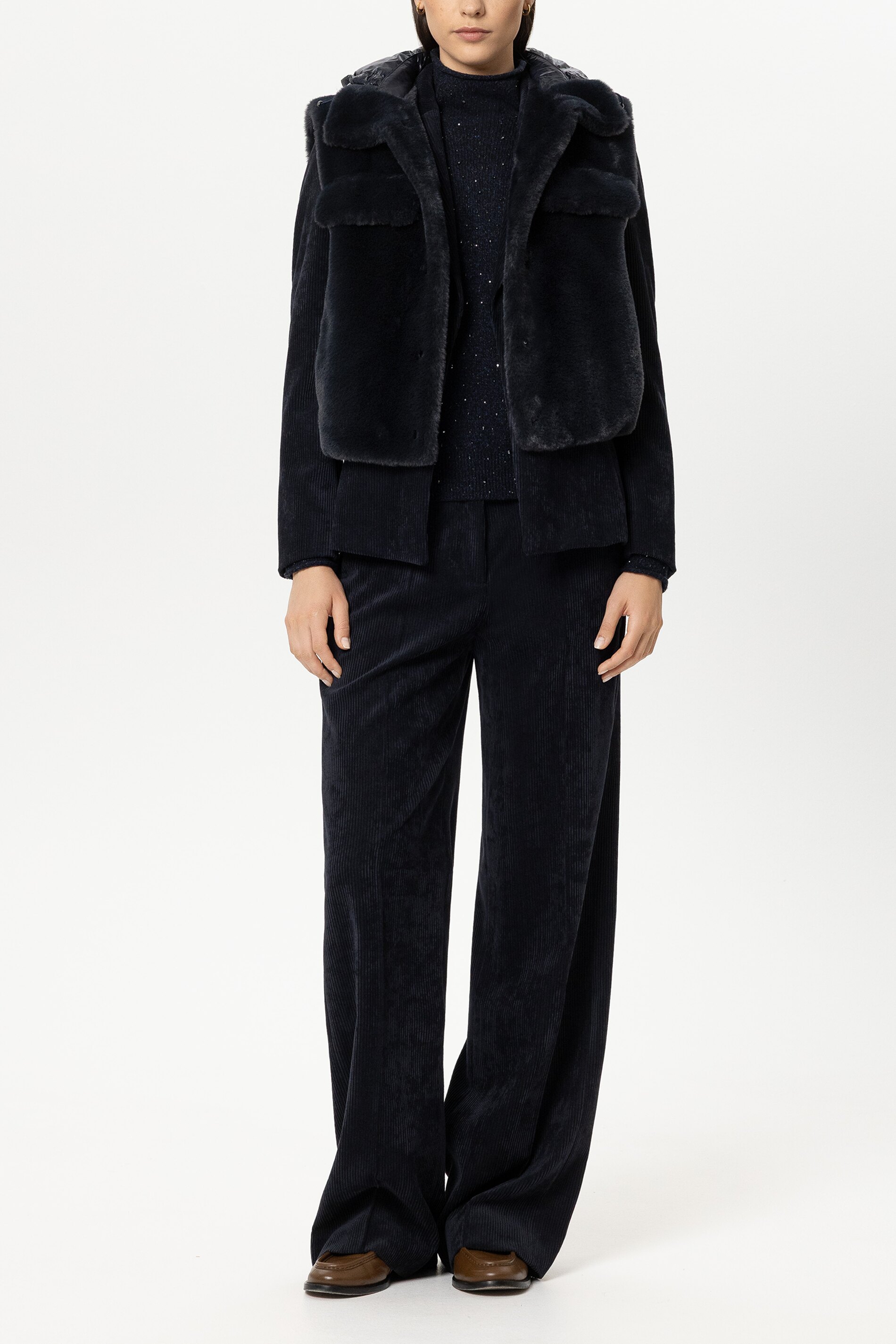 Luisa Cerano - Webpelz-Weste Winter Navy mit Kapuze
