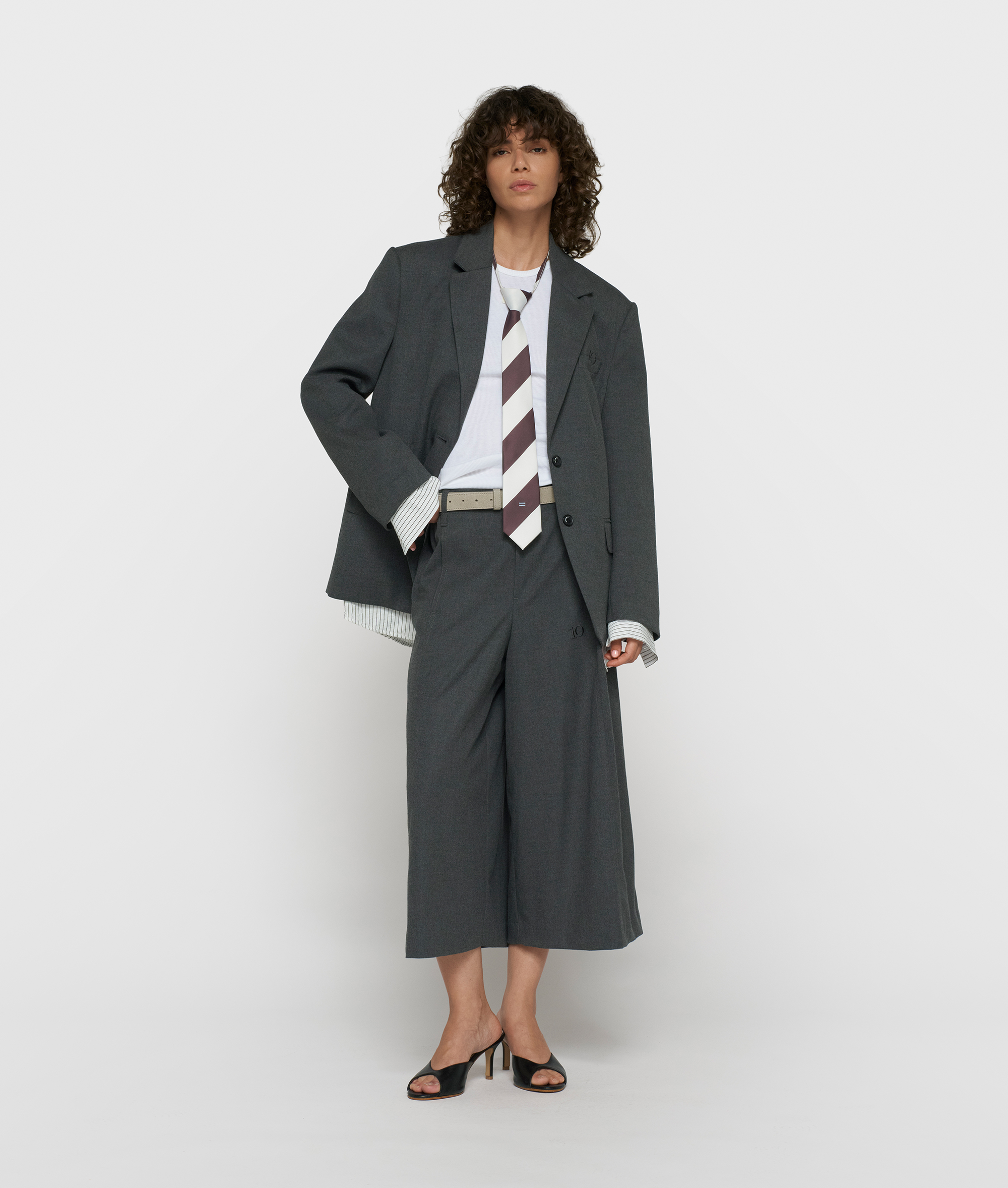 10DAYS - Blazer Anthrazit meliert mit gestreiften Blusendetails