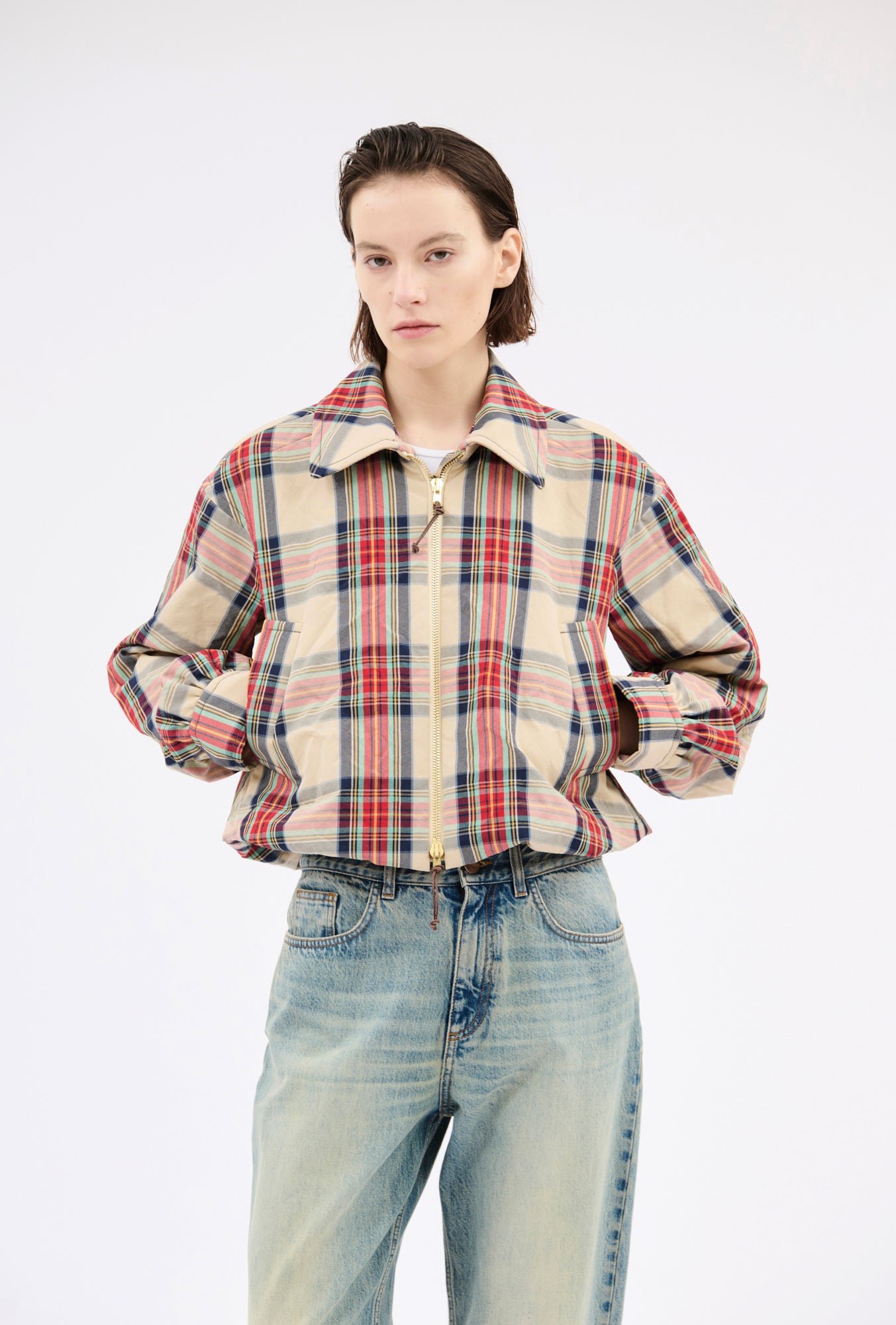 Odeeh - Bomberjacke Paprika im Tartan Check mit 2-Wege-Reißverschluss & klassischem Kragen