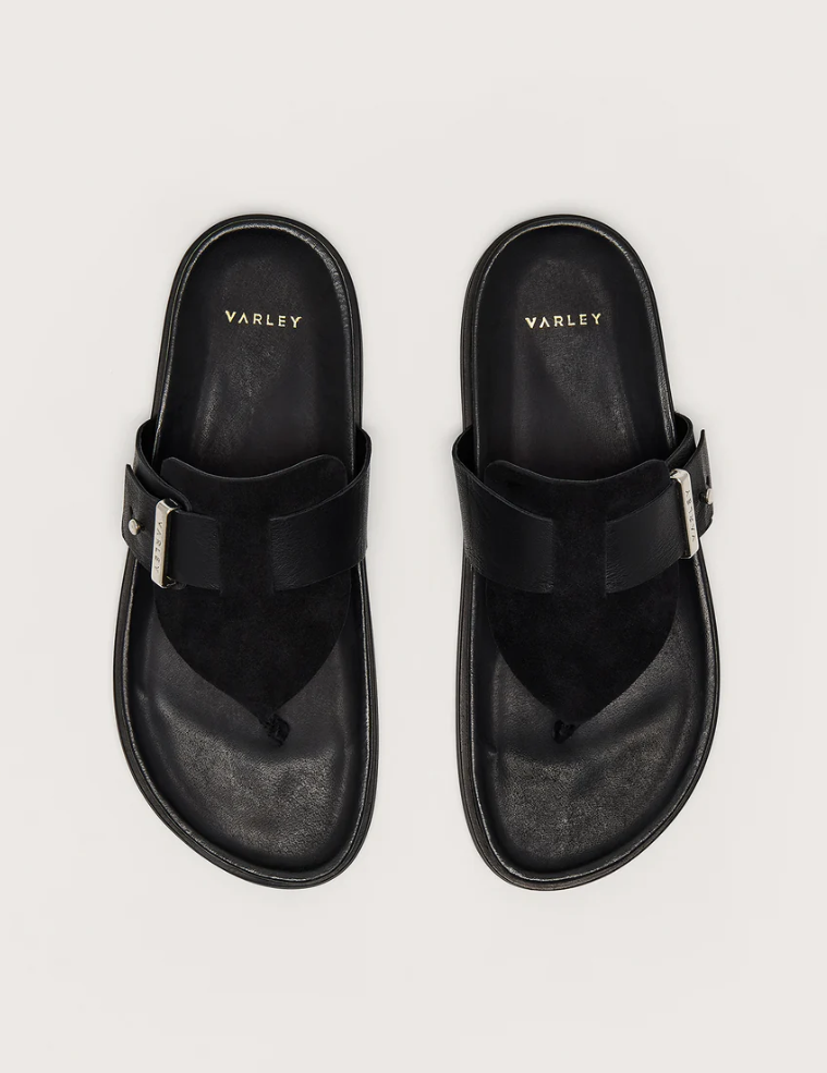 Varley - Suna Toe Post Sandale Schwarz  Veloursleder