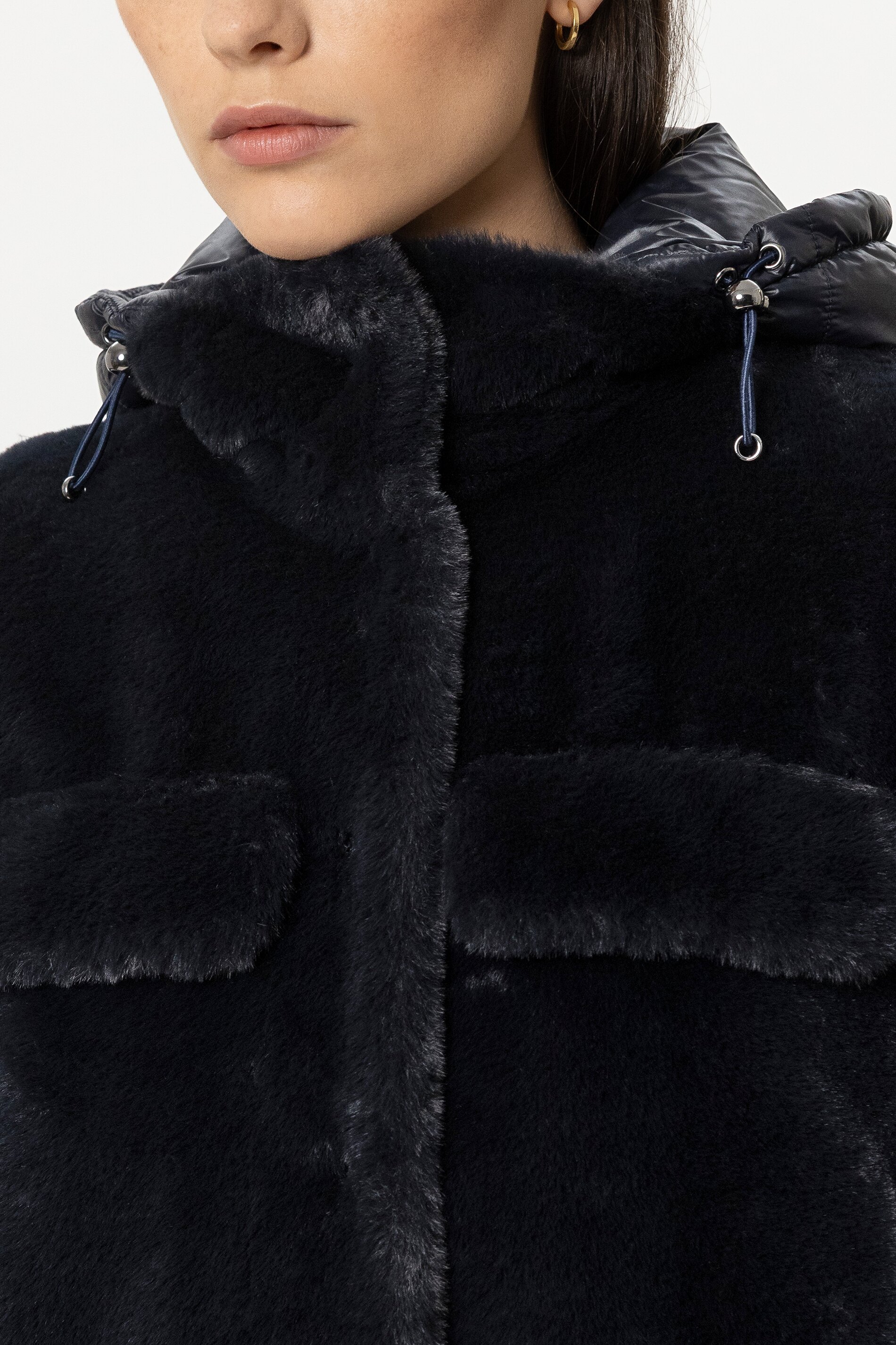 Luisa Cerano - Webpelz-Weste Winter Navy mit Kapuze