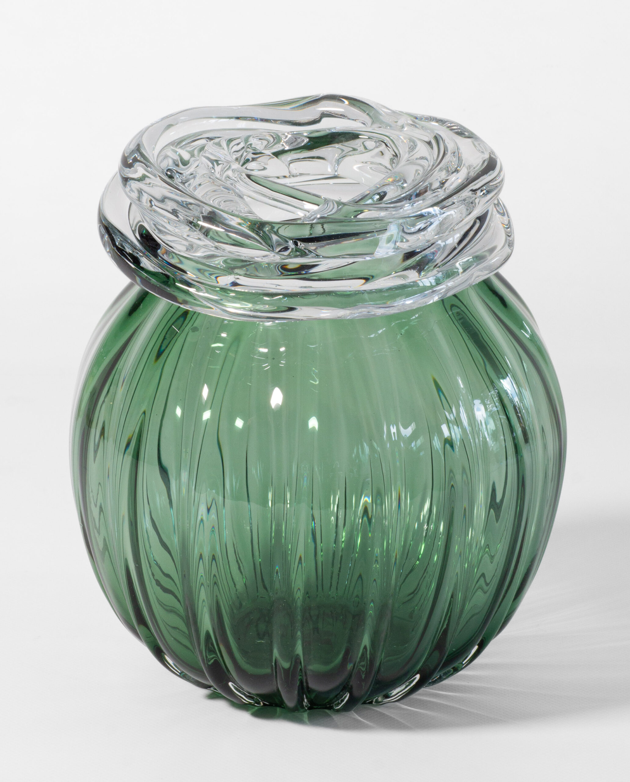 Glasvase ROPEY III – Grün mit transparentem Kringel, 23,5 cm