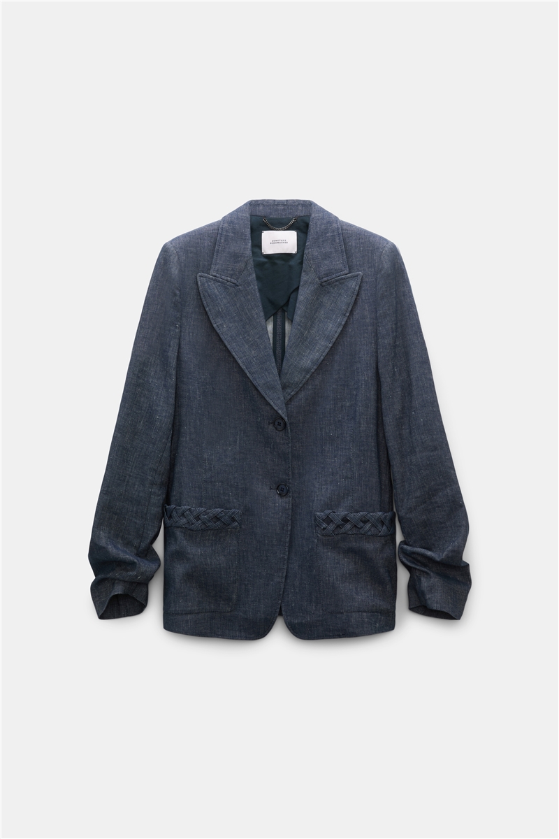 Dorothee Schumacher - FLUID DENIM Jacket Denim Blue | Baumwoll-Leinen-Blazer mit Vintage-Details & Spitzrevers