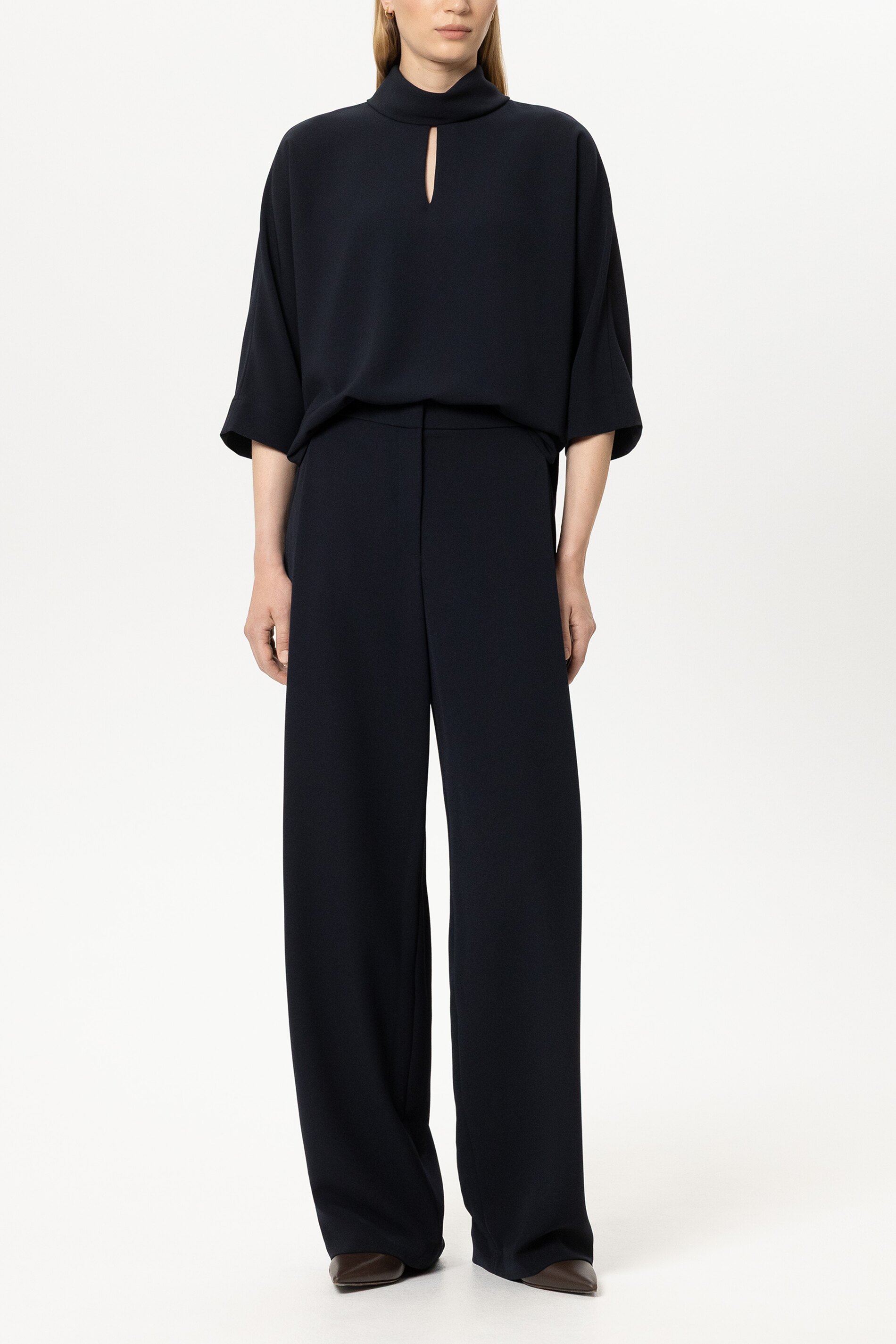 Luisa Cerano - Wideleg-Hose Winter Navy mit Bundfalten
