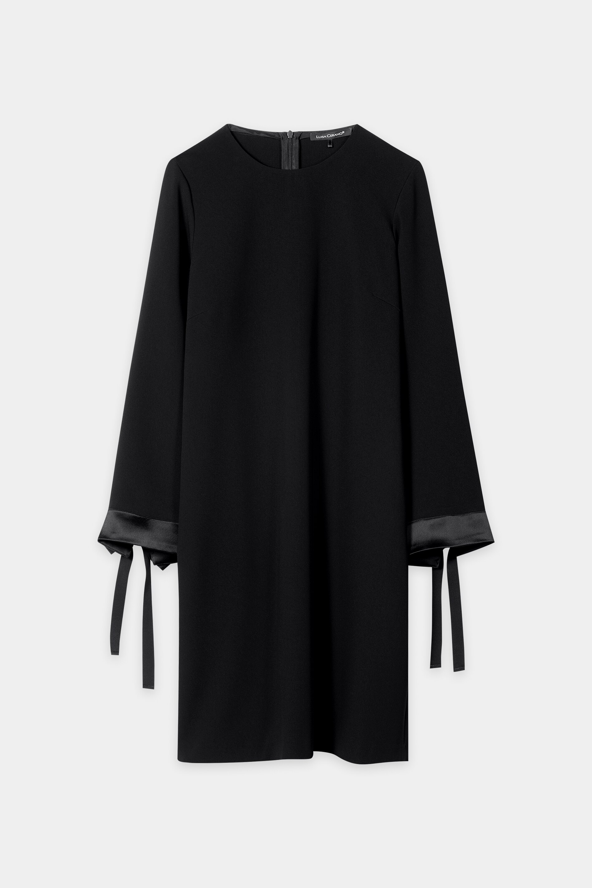 Luisa Cerano - Mini-Kleid Deep Black mit Bindebändern und Dekosteinen