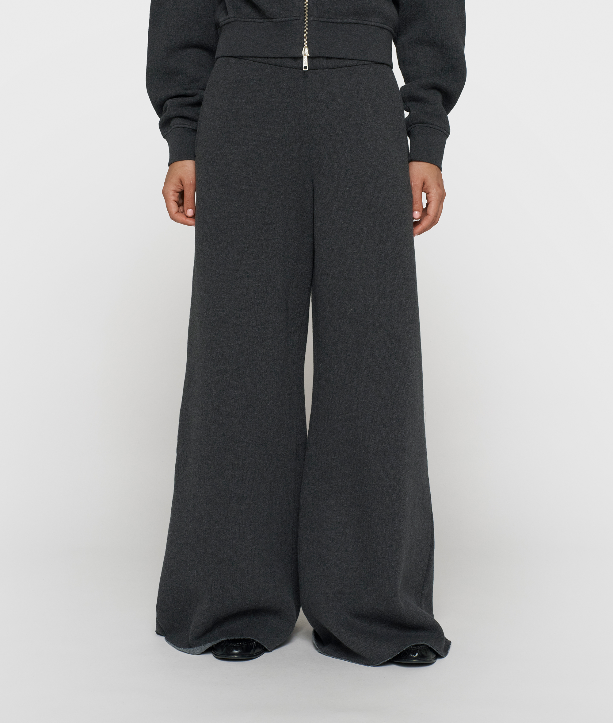10DAYS - Jogger Anthrazit meliert mit weitem Bein aus Baumwoll-Fleece