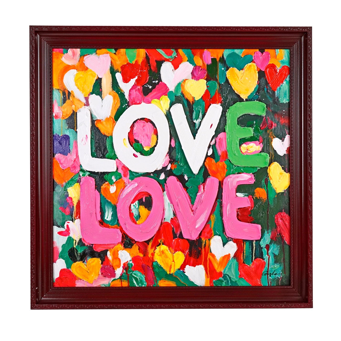 Bild Love – buntes Acrylbild auf Leinwand mit Rahmen, 97 × 97 cm