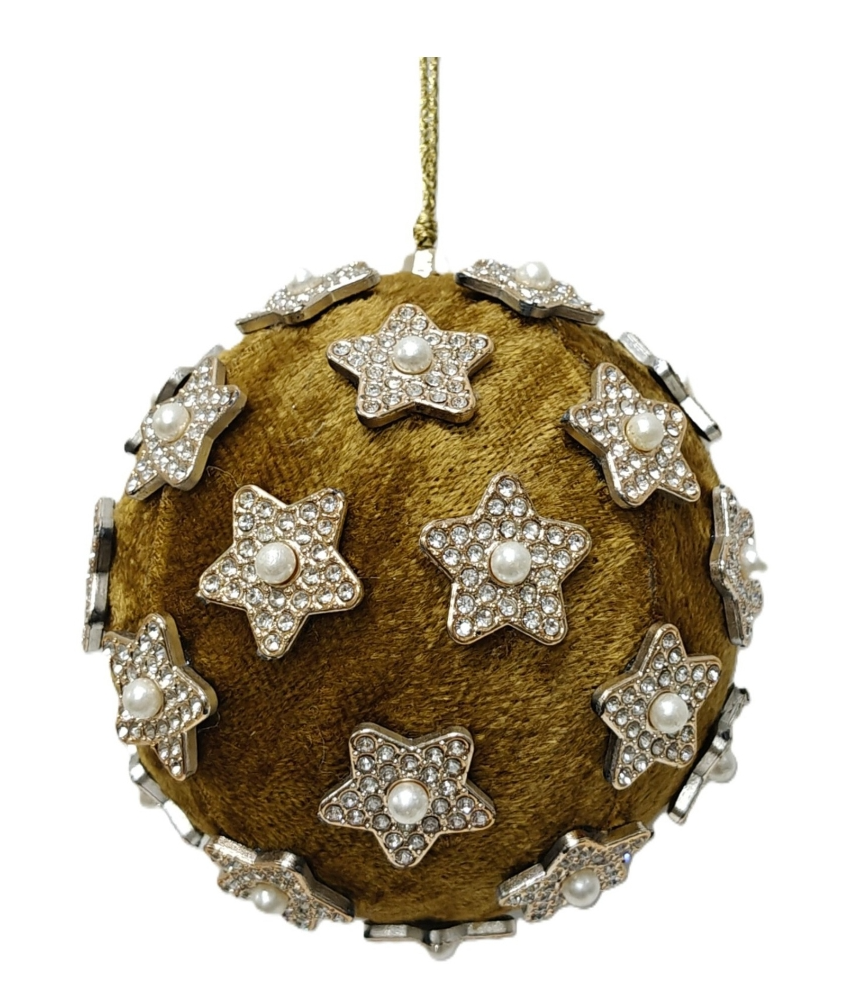 Kugelornament Stars mit Sternen und Perlen Braun, 15 cm