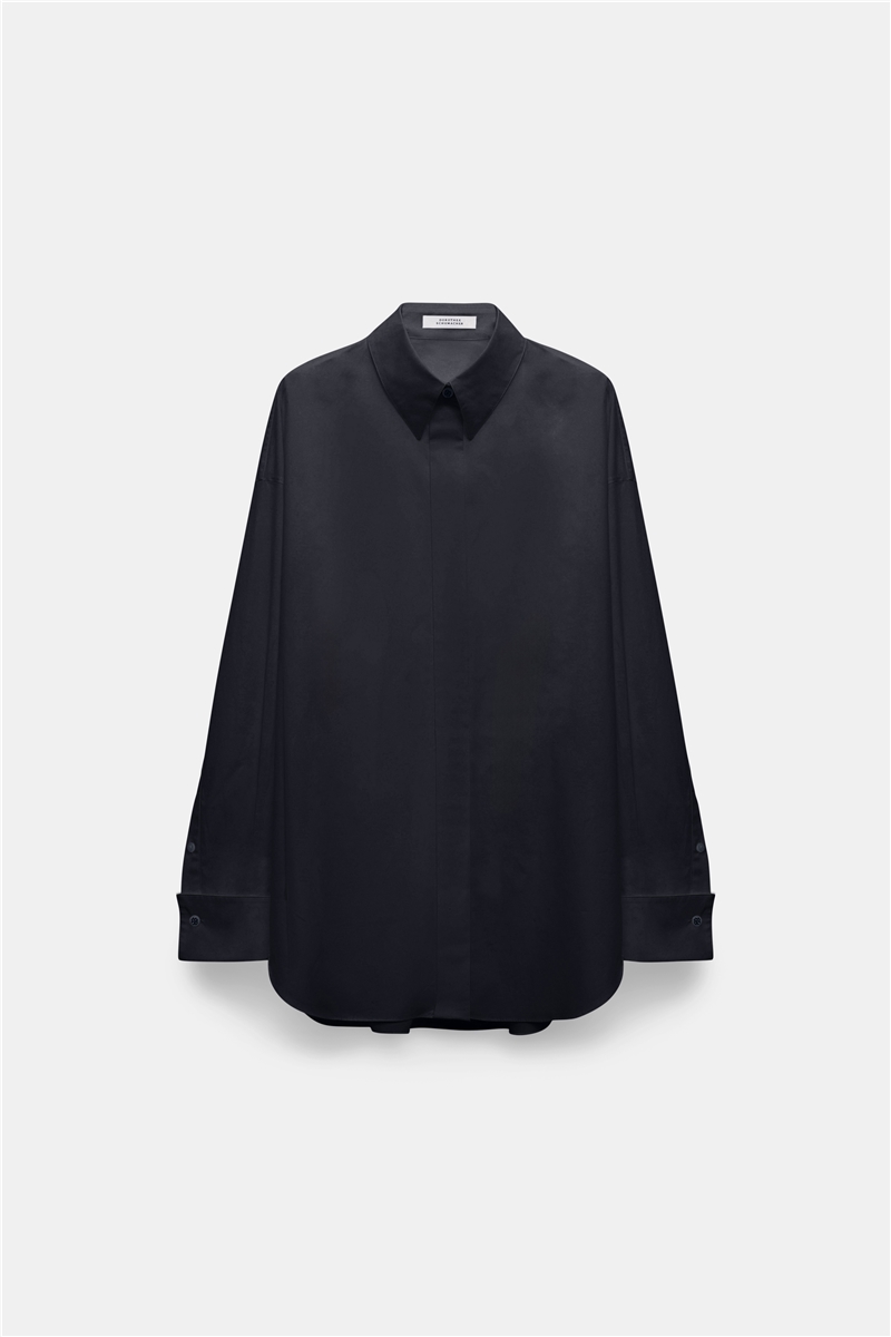 Dorothee Schumacher - POPLIN POWER II Blouse Dark Navy | Oversized Popeline-Hemd mit D-Rose Manschettenknöpfen