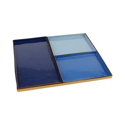 4 teiliges Tablett blau/gold