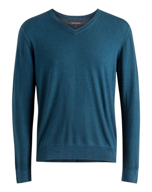 René Lezard - Weicher Herren Feinstrickpullover aus Merinowolle und Seide in Petrol