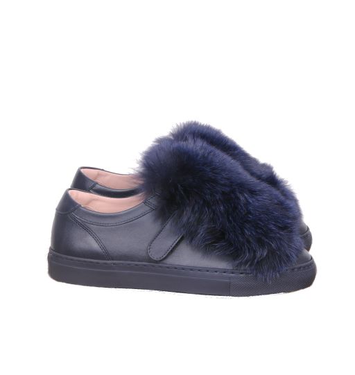 Max Mara - Sneaker mit Fellbesatz blau
