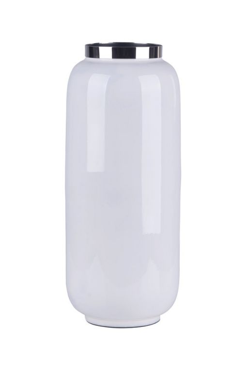 Saigon Vase mit Metallring M weiß/silber