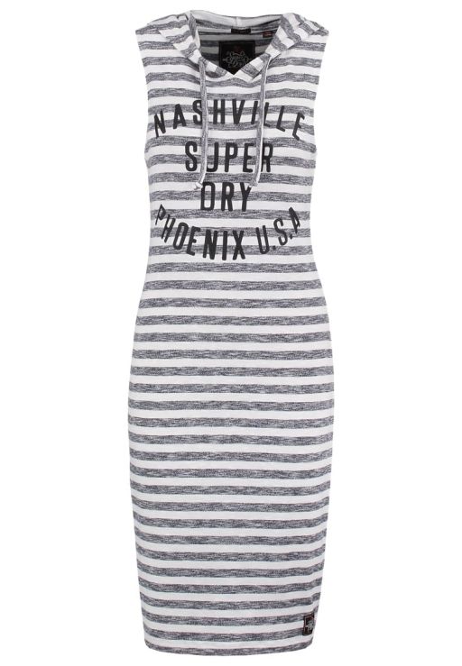 Superdry - Strickkleid lang stripe grau-weiß