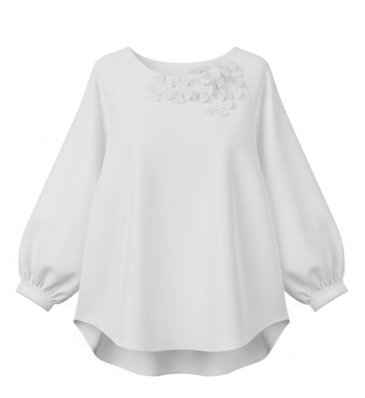 ODEEH - Baumwollbluse mit gehäkelten Blütenapplikationen weiß