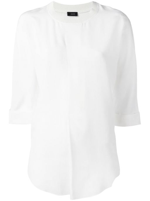 Joseph - Bluse mit Strickrundhals off white