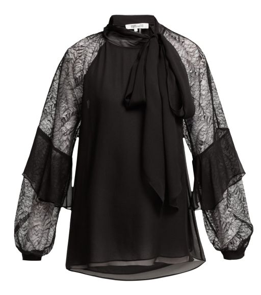 Diane von Furstenberg - Seidenchiffonbluse mit Spitzenärmel