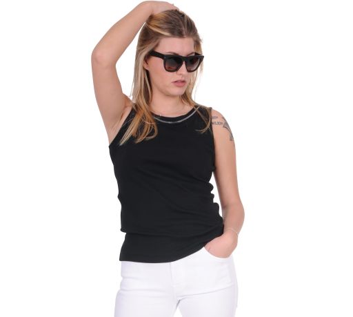 Fabiana Filippi - Baumwolltop mit Silberzierdetail schwarz