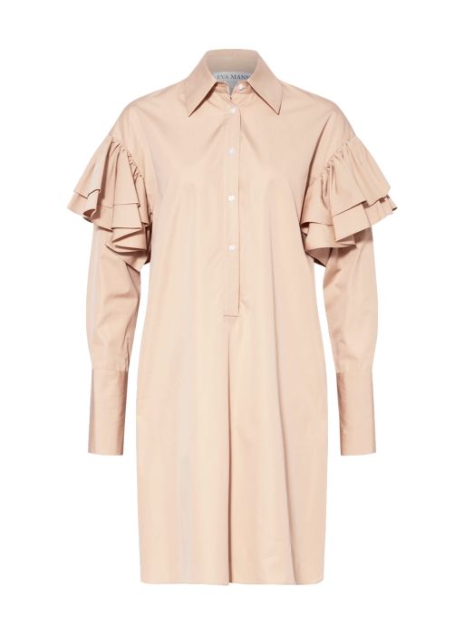 Eva Mann - Baumwollkleid mit Rüschendetails am Ärmel beige