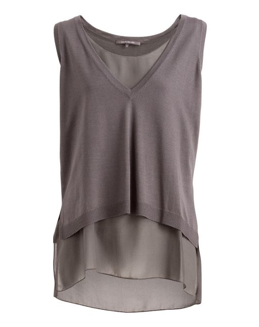 René Lezard - Stricktop mit V-Ausschnitt im Lagen Look aus feinster Seide mit edler Merino-Wolle in grau