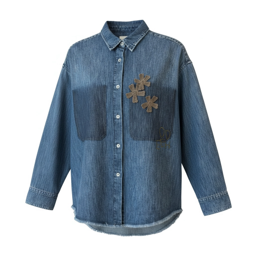 ODEEH - Jeansbluse mit Applikationen und Vintage-Charakter