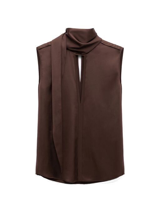 Dorothee Schumacher - Ärmellose Bluse aus Seidensatin chocolate