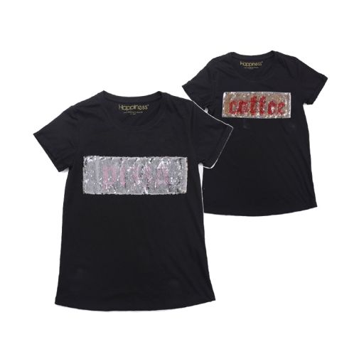 Happiness - T-Shirt Splendida "Coffee/Pizza" schwarz mit Pailetten