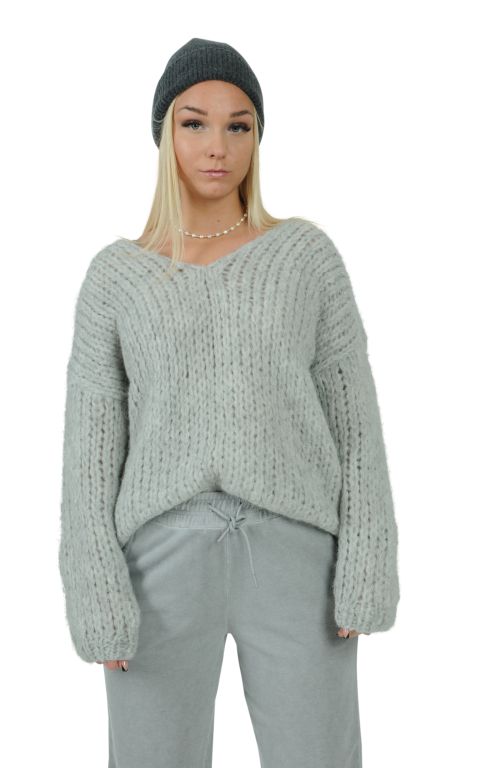 Another Me - Strickpullover mit V-Ausschnitt Mouse Grey