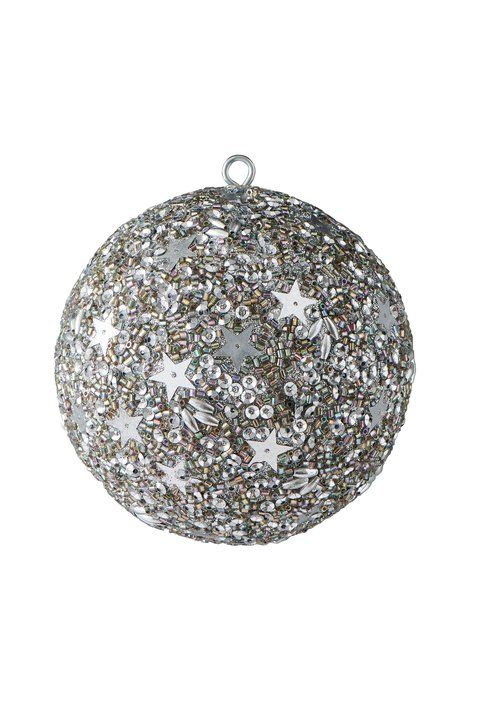 Weihnachtskugel Opium Sterne, Perlen, Pailletten silber 10cm