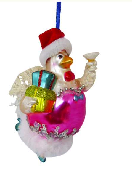 Hänger Hahn mit Weihnachtsmütze