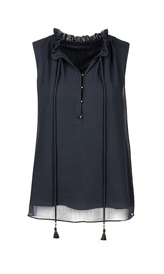 Marc Cain - Ärmellose Bluse / Top mit Rüschenkragen dunkelblau